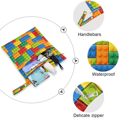 Haskirky 2 Building Blocks Colorful Pcs Cloth Diaper Wet Dry Bags,Waterproof and Washable Bag for Travel Reusable Wet