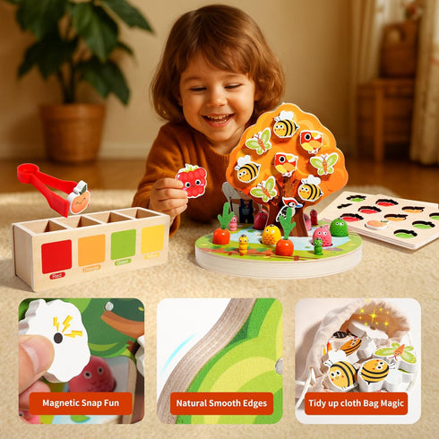 3-5 INIFEIDALA Montessori Wooden Preschool Educational Toy Ages - Apple Picking Magnetic Fruit Tree, Shape Color