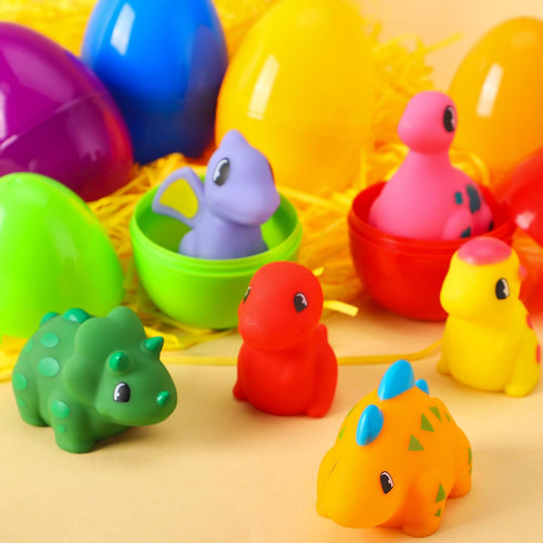 6 JOYIN Pcs Pre-Filled Easter Eggs with Light-up Floating Dinosaur Bath Toys for Kids Toddlers Easter Eggs Hunt, Basket