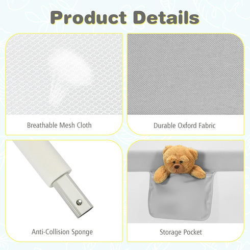 69-in (69 INCH, HONEY JOY Bed Rail for Toddlers, Extra Long, Portable Safety Bed Guardrail w/Side Pocket, Baby Bed Rail
