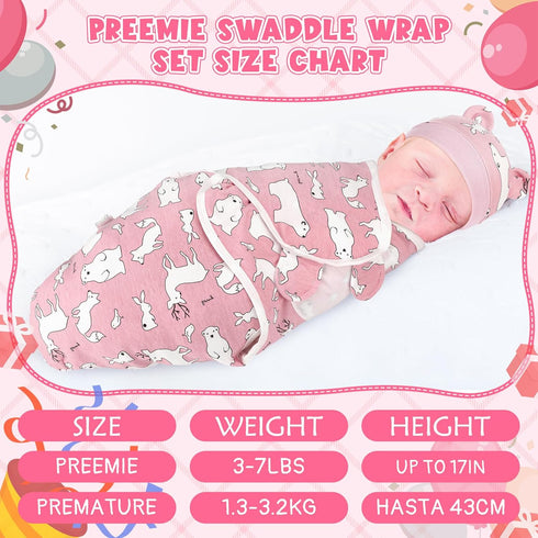 VitalCozy 6 Pack Set Set 3-7 Lbs) Preemie Swaddle Blanket Wrap with Hat Cotton Baby Swaddle Wrap Hat for Preemie