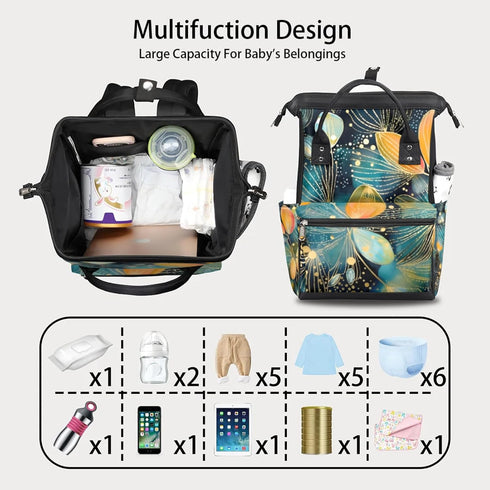 Hsnar Backpack Abstract Beautiful Flower Waterproof Diaper Bag Large Capacity Baby Bag with Stroller Straps
