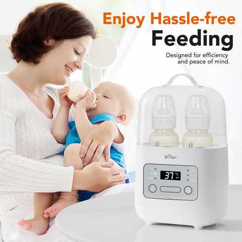 24H Bear Bottle Warmer, Baby Double Bottles Heater Breastmilk Food Warmer for New Born Twins, with Temp Control Water