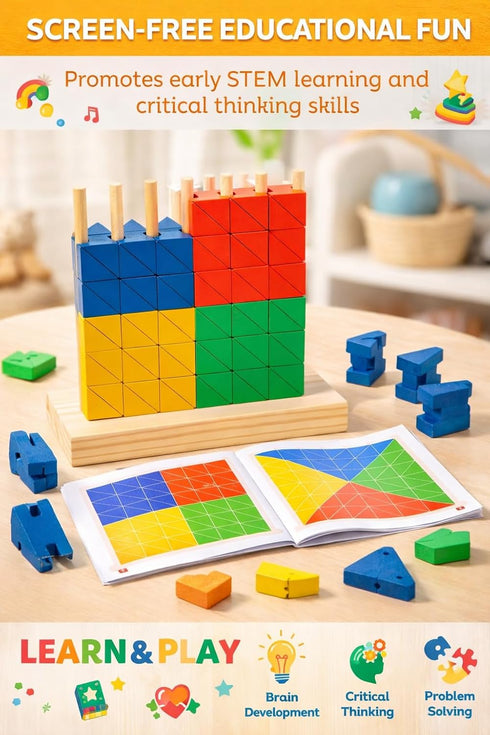 VATTAL Montessori Wooden Stacking Toy for Kids - Toddler & Preschool STEM Learning Creative Brain Teaser Educational