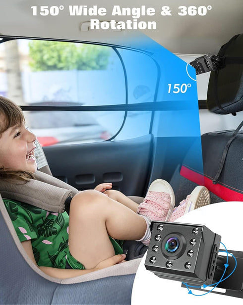 1080P 4.3" 150 360 Zacro Baby Car Camera, Baby Camera for Car, with HD Night Vision, Wide View Angle Baby, Rotatable
