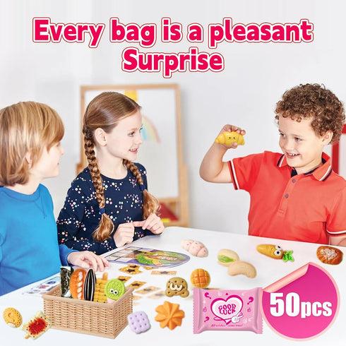 50 Pack Set Mini Food Blind Bags for Kids - Small Dollhouse Accessories & Party Favors with Tiny Resin Food Toys