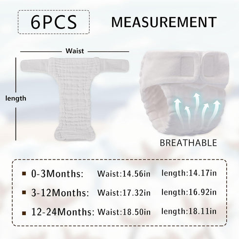 6 Pack 13 Max Shape Wearable Cotton Cloth Dipper Pants for Baby Girls and Boys,Adjustable Cotton Diaper Layers