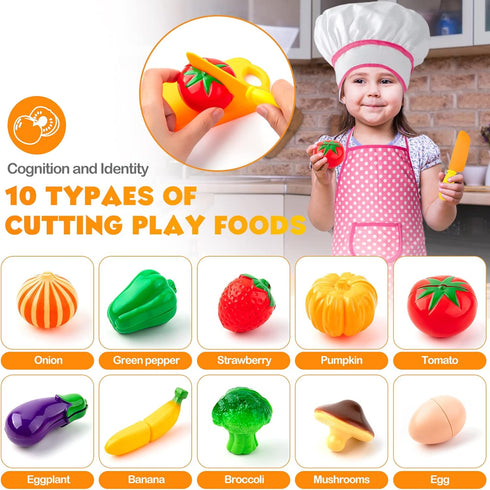 26PCS Set, Tigerhu Play Kitchen Accessories, Kitchen Pretend Play Cooking Toys w/ Stainless Steel Cookware, Apron