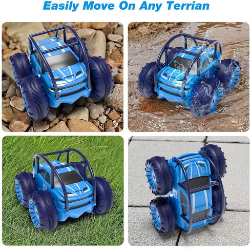 MaxTronic Amphibious Remote Control Car, 360° Flips Rotation Stunt Crawler, 15KM/H 4WD Toy for Kids Age 3-12