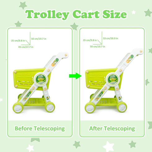 31PCS 3+ Supermarket Shopping Cart for Kids, Shopping Trolley Cart Toy with Play Food Shop Accessories, Pretend Play