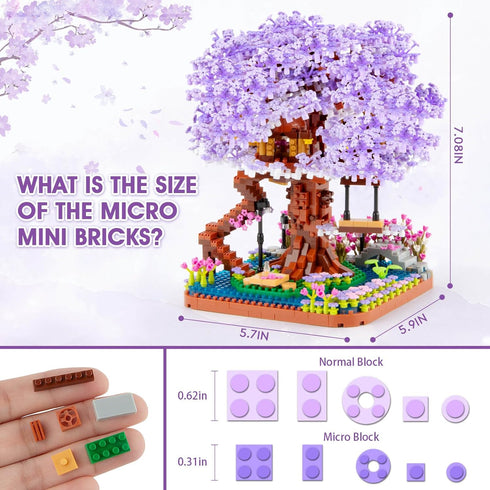 Set, Sets, 14+ (2200PCS) HIGH GODO Cherry Blossom Bonsai Tree Micro Building Japanese Sakura Tree House Model Flowers