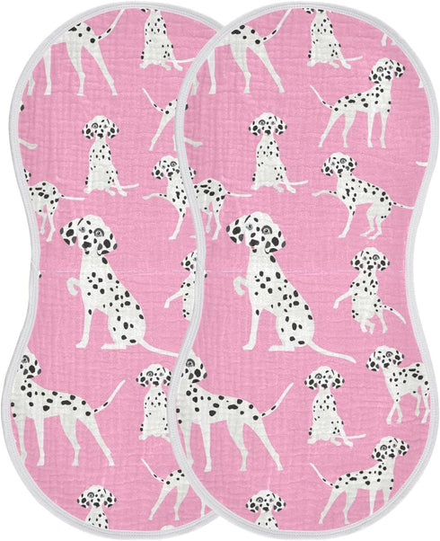 Dalmatian Dogs On Pink Muslin Burp Cloths for Baby, 2 Pack 100% Cotton Washcloths for Boy and Girl