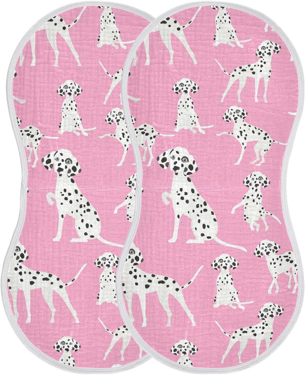 Dalmatian Dogs On Pink Muslin Burp Cloths for Baby, 2 Pack 100% Cotton Washcloths for Boy and Girl