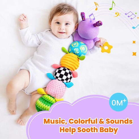 0-6 10 0-6, 6-12 Tummy Baby Toys Months, Washable Baby Musical Caterpillar Toys with Kid's Song,Rattles,BabyTeething