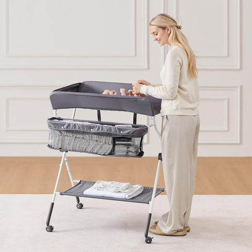VEVOR Baby Changing Table, Foldable Diaper Change Station with Side Basket, Adjustable Height Changing Table