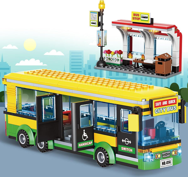WEMEWEME City Bus Building Blocks Set for Kids 6+, 386PCS Pushable Bus Toy