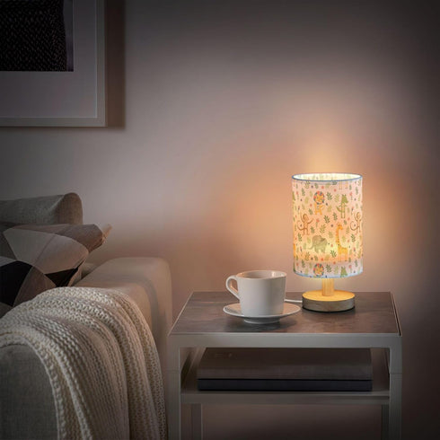 YYZZH Jungle Animal Pattern Table Lamp with Wood Base and Fabric Shade for Living Room, Bedroom or Kids Room