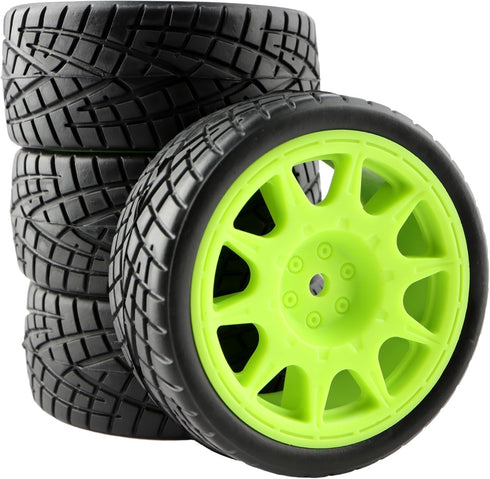 4PCS Off Road RC Cars Rubber Tires Set 12mm Hub Wheels Tires for HSP 94122 94123 94103 3850 3851 FW06 (Green)