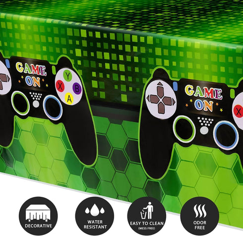 WERNNSAI Video Game Table Covers - 108''x 54'' Disposable Printed Plastic Tablecloth for Kids Player Game Themed Party
