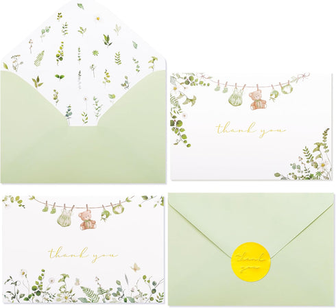 Crisky Sage Green Baby Shower Thank You Cards with Envelopes & Stickers(50