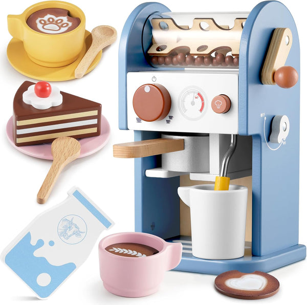 GAGAKU Wooden Coffee Machine Toy with Grinder15 pcs Wood Play Kitchen Accessories