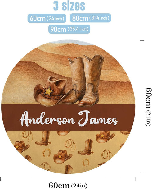 Munific Personalized Baby Rug with Name for Boys Soft Cowboy Nursery Play Mat, Custom Name Area Rug for Infant Toddler