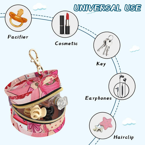 Valentines Gift Round Pacifier Storage Case with Zipper, Portable Pacifier Case for Travel, Diaper Bag & Purse