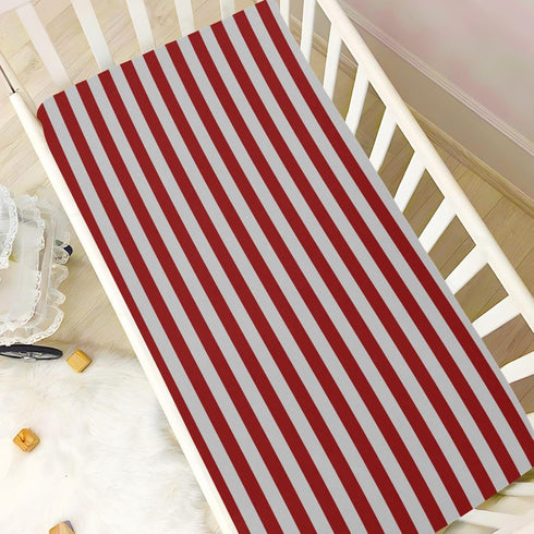 Pigsaly 27x39 Inch Crib Sheets Dark Red Grey Vertical Stripes Baby Sheet for Standard Crib Mattress Boys Girls Toddler