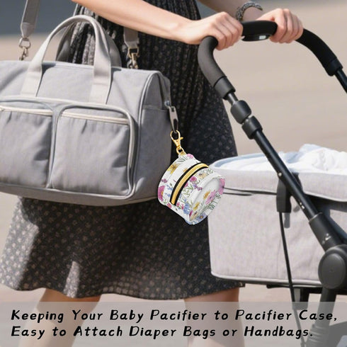 YETTASBIN Herbal Wildflowers Portable Pacifier Holder Case with Metal Hook Buckle & Zipper for Diaper Bag and Stroller