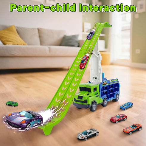 3 4 5 6 7 8 2 Playset 25-in 6 Kids Toys for Years Old Boys, Carrier Truck Transport Car Toys, Foldable Layer Car Race