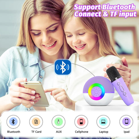 goopow 3 4 5 6 7 8+ (Purple-2MIC) Mini Karaoke Machine Speaker for Kids Adults, Portable Bluetooth Microphone Song Toys