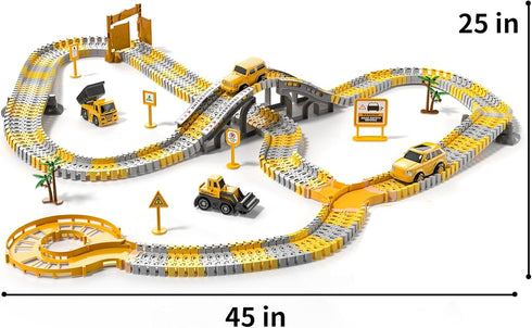 TEMI 236 PCS Construction Toys Race Tracks for 3-6 Year Old Boys, Flexible Track Playset with Construction Cars