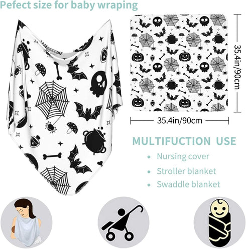 Christmas Halloween Bat Goth Pumpkin Skull Newborn Baby Swaddle Blanket, Soft Large Muslin Wrap Receiving Gifts