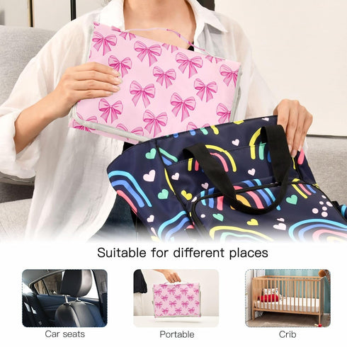 Msyxl Portable Changing Pad for Baby - Pink Bows Waterproof Diaper Changing Mat Travel Changing Pad with Built