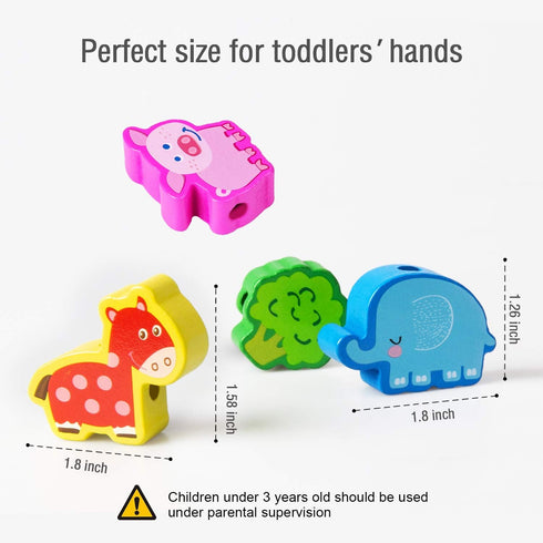Montessori Educational Wooden Lacing Beads Toys for Toddler 3-5 Years Old, Farm Animals Fruits Vegetables Threading
