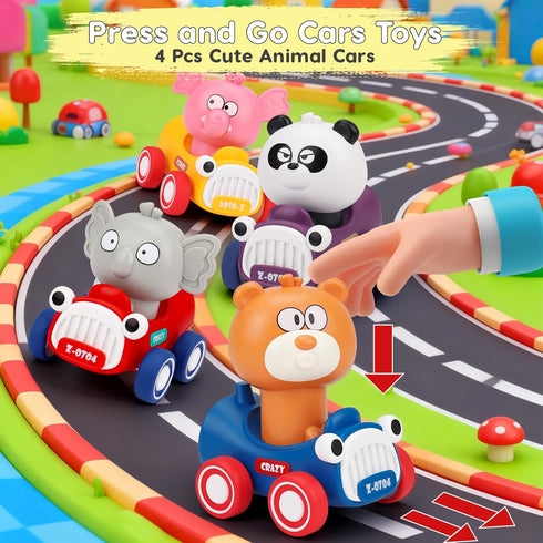1-3, 6-9-12-18 1 2 1st AugToy Press and Go Toy Cars for Toddlers Animal Racing Cars Infant Baby Toys Months, Cars Toys