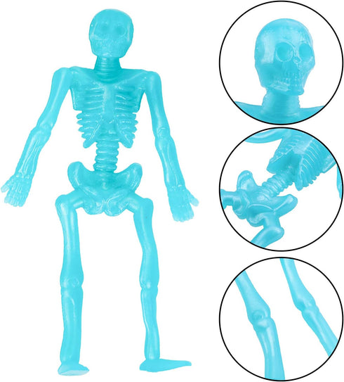 Konsait 24 Pack Stretchy Skeletons, Random 10 Glitter Color Sensory Bendable Toys, Party Favors for Kids Halloween