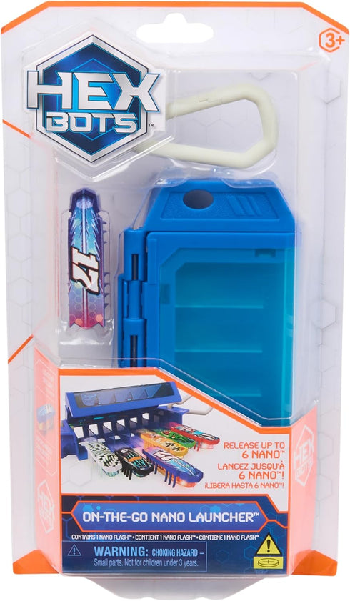 1 Playsets 3 HEX Bots Nano On-The-Go Launcher with Bonus Flash Nano, Autonomous Mini Robot Sensory Toy and Carrying