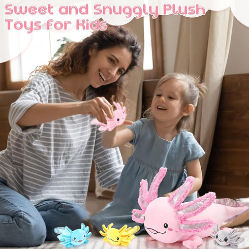 5 Set 24 Inch Mommy 4 Aoriher Pcs Axolotl Plush Axolotl Stuffed Animal with Cute Plush Babies in Belly Soft Cuddly