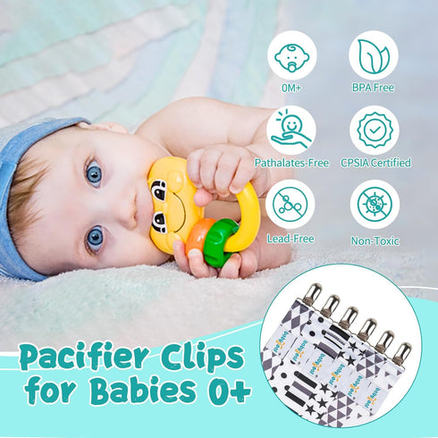 Babygoal Pacifier Clips for Boys | 6 Pack Holder Clips for Most Pacifier Styles, Baby Gift 6PBM05-HZ