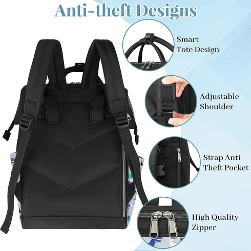Honeybaby Backpack 19L Diaper Bag for Mom & Dad Cartoon Dino Dinosaurs Large Diaper Bag Tote with Multi-Pocket