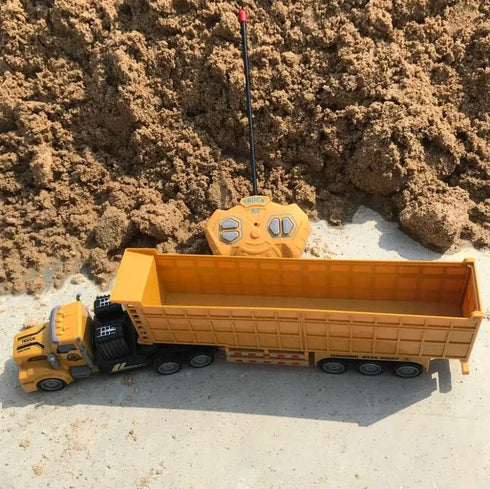 14" 1:48 2 3 4 5 RC Dump Truck with Trailer - Mini Semi Truck Toy with Rechargeable Batteries, Remote Control Car