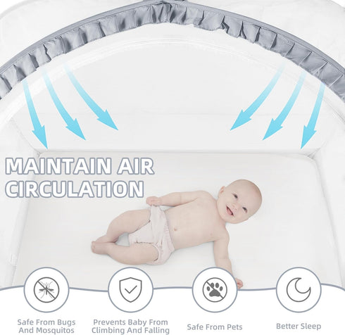 Self-Locked,1200 Holes/Inch 55" 27" 51" Lazyzzzz Crib Tent, Pop Up Mosquito Crib Net with Double Zipper Mesh to Keep
