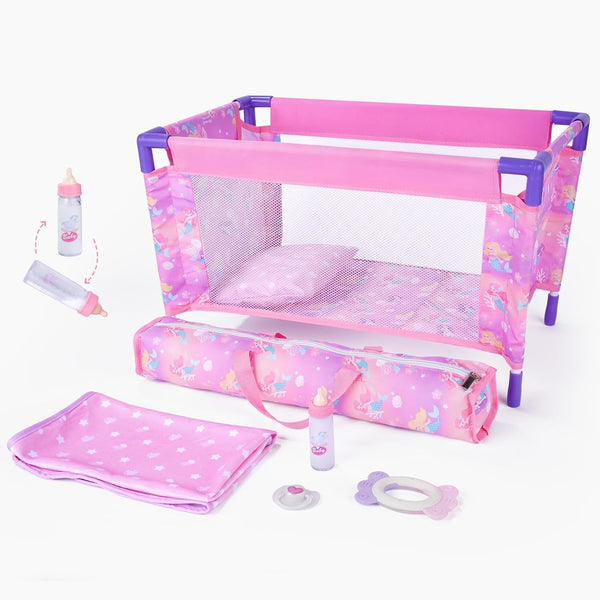BABESIDE Baby Doll Crib Playset with Bedding & Accessories, Portable Baby Doll
