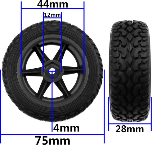 75mm/2.95'' Rubber Tires & Plastic Wheel Rims, 12mm Hex w/Foam Compatible with HSP Tamiya HPI Kyosho 1/10 1/12 On-Road