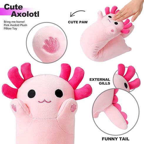 PEACH CAT Pink Long Axolotl Plush Pillow Toy, Cute Axolotl Stuffed Animal for Girls and Boys, 19.6"