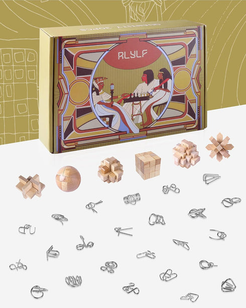 30Pcs 3D RLYLF Brain Teaser Puzzles Games Educational Toys Mind Wooden and Metal Puzzles Unlock Interlock IQ Box