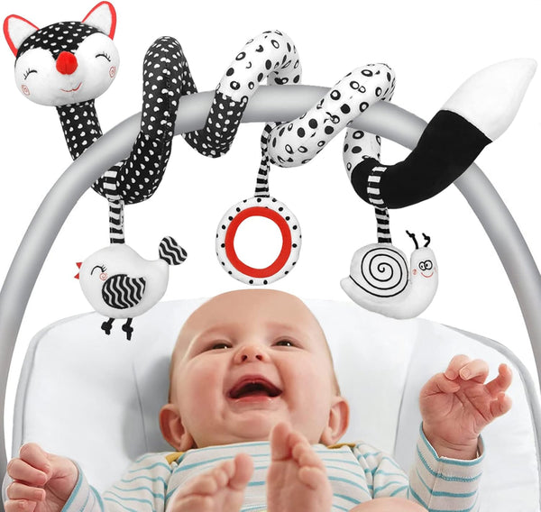 Car Seat Toys for Babies 0-3 Months, Spiral Stroller Toys, High Contrast Black and White Baby Toys