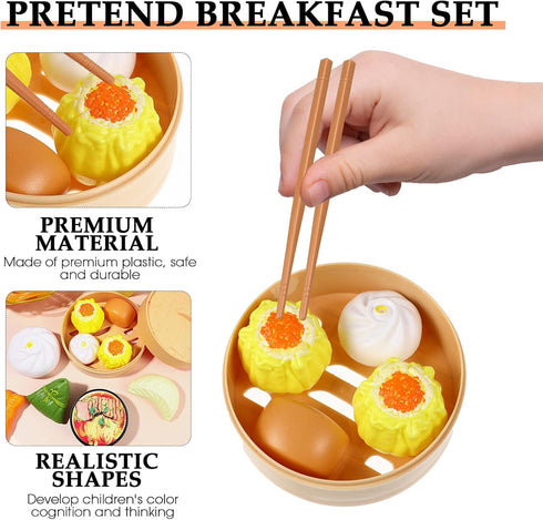 Chinese Breakfast Pretend Play Food Sets for Kids Kitchen - 2 Sets Mini Food Play Set for Dollhouse