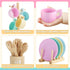 Set -27Pcs Set, 3-5, GAGAKU Kids Wooden Play Dishes Montessori Play Kitchen Accessories Plates and Bowls Storage Stand